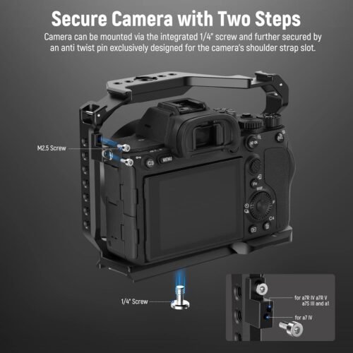 NEEWER Full Camera Cage Compatible with Sony a7R V/a7R IV/a7 IV/a7S III/a1, Aluminum Video Camera Rig with Full Access/Arca Type QR Base for Quick Switch, Compatible with DJI RS Stabilizers, CA004 - 이미지 2