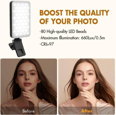 Selfie Light for iPhone,Portable Phone Clip on Light,Rechargeable LED Ring Light for Phone,Video Recording,Camera,Laptop,TikTok,Tablet,Vlog,Computer,5 Lighting Modes,80 LED High Power - 이미지 3