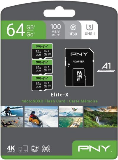 PNY 64GB Elite-X Class 10 U3 V30 microSDXC Flash Memory Card, 3 Count (Pack of 1) - 100MB/s, Class 10, U3, V30, A1, 4K UHD, Full HD, UHS-I, Micro SD - 이미지 7