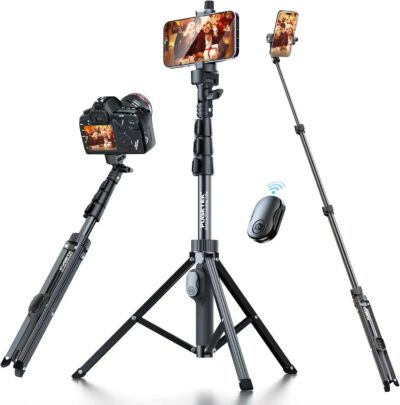 Fugetek 51" Professional Selfie Stick Tripod, 100% All Aluminum Stick & Legs, Lightweight, Detachable Bluetooth Remote, Portable All in One, Compatible with iPhone & Android, Non Skid Feet, Black
