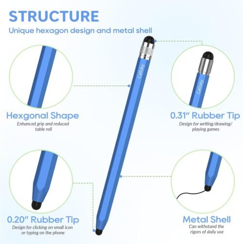 Stylus Pens for Touchscreen, 2 Size Rubber Tips Stylus Pen with Metal Hexagonal Barrel, Compatible for iPad iPhone Chromebook and Android Tablets, Suit for All Touch Screen Devices 5 Pcs 10 Tips - 이미지 2