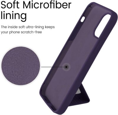 LAUDTEC Silicone Kickstand Case Compatible with iPhone 14 Pro, Vertical and Horizontal Stand Hand Strap Metal Kickstand Cover, Flexible Soft Liquid Silicone Stand Case for iPhone 14 Pro (Deep Purple) - 이미지 7