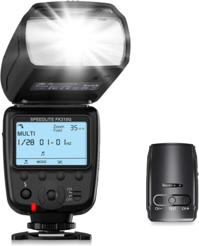 Powerextra LCD Display Flash Speedlite, 2.4G Wireless Flash Trigger Transmitter Kit for CA Nikon Pentax Panasonic Olympus and Sony DSLR Camera, Digital Cameras with Standard Hot Shoe