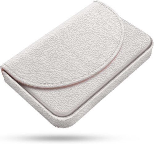 Business Card Holder，PU Leather Business Card Case Color Printing Pattern Card Holder Wallet，Pockets Magnetic Credit Card Holders for Men and Women，White
