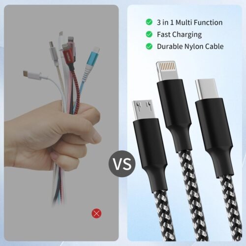 Multi Charging Cable,(2Pack 4FT) 3 in 1 Charging Cable for Multiple Devices, Nylon Braided Universal Charger Phone Charger Cord with Type-C,Micro USB,IP Port for iPhone16/15 Series/Phone&Pad - 이미지 3