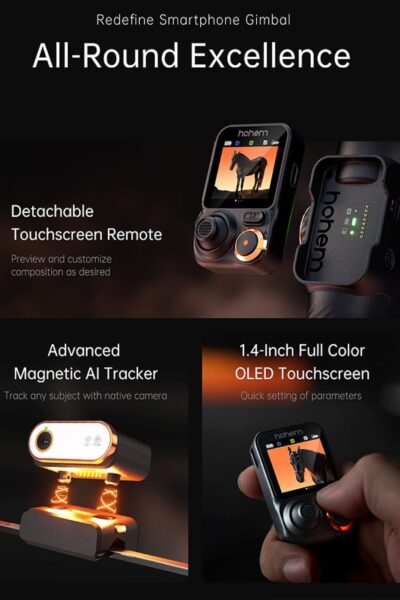 hohem iSteady M7 Gimbal Stabilizer for iPhone Android Smartphone with AI Tracking,3-Axis Phone Gimbal with Fill Light and 1.4" Detachable Touchscreen Remote Control for YouTube TikTok Vlogging Travel - 이미지 7