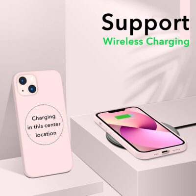 ORNARTO Compatible with iPhone 13 Case 6.1, Slim Liquid Silicone 3 Layers Full Covered Soft Gel Rubber Case Cover 6.1 inch-Chalk Pink - 이미지 5