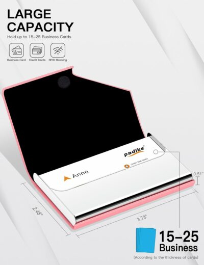 Padike Business Card Holder, PU Leather & Stainless Steel Multi Card Case for Men & Women, Name Card Holder, Credit Card Wallet, ID Case/Holder with Magnetic Closure (Pink) - 이미지 4