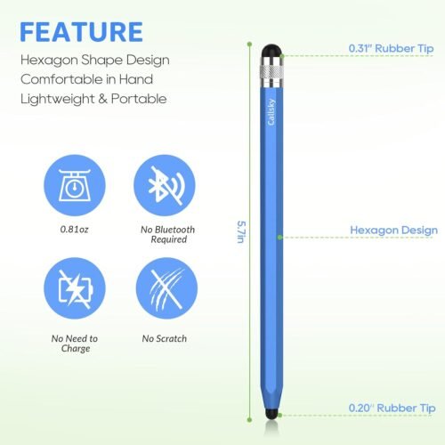 Stylus Pens for Touchscreen, 2 Size Rubber Tips Stylus Pen with Metal Hexagonal Barrel, Compatible for iPad iPhone Chromebook and Android Tablets, Suit for All Touch Screen Devices 5 Pcs 10 Tips - 이미지 4