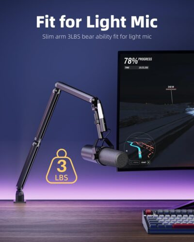 TODI Mic Arm for Lightweight Mics, Microphone Arm Rotatable, Storable Desk Mic Stand for Bear 3LB with Mount Clamp, Mic Stand Boom Arm with Cable Channel with 3/8'' 5/8'' Thread for Podcast, Gaming - 이미지 2