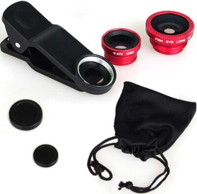 KINGMAS 3 in 1 Universal Fish Eye Lens, Macro Clip Lens Wide-Angle Camera Lens Kit for iPad iPhone Samsung Android and Most Smartphones (Red) - 이미지 7