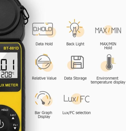 BTMETER BT-881D Digital Illuminance Light Meter, Measure Lights 0.01~400,000 Lux (0.01~40,000 FC) Foot Candles Luxmeter with 270º Rotated Sensor for Plants LED Lights Indoor Outdoor Light Tester - 이미지 5