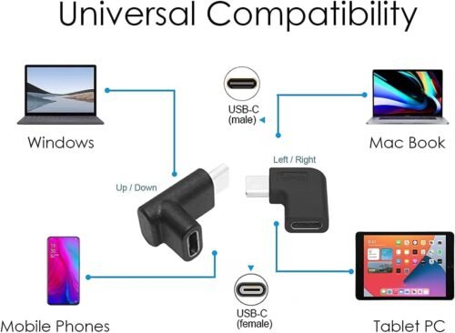 USB C Angle Adapter [2 Pack] 90 Degree USB C Type C Male to Female Adapter, Right Left Up Down Angled USB-C USB 3.1 Type-C Extension Laptop, VR, Smartphones & Tablet (Left/Right & Up/Down) - 이미지 3