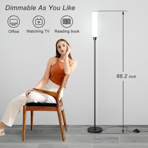 Floor Lamp with Remote Control,Bright Floor Lamps for Living Room/Bedroom/Office, Stepless Adjustable 3000K-6000K Colors and 10-100% Brightness,Standing Light with Foot Switch (Black) - 이미지 2