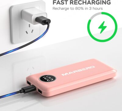 MARBERO Power Bank, Portable Charger, 10,000mAh Battery Pack with Fast Charging USB-A and USB-C for Smartphone Ipad Laptop(Pink) - 이미지 7