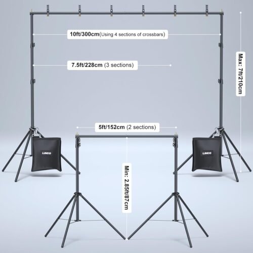 LINCO Backdrop Stand for Parties Kit 10x7 ft Adjustable Back Drop Photography Studio Photo Background Support System with Clamps, Sand Bag, Carrying Bag 4172 - 이미지 2