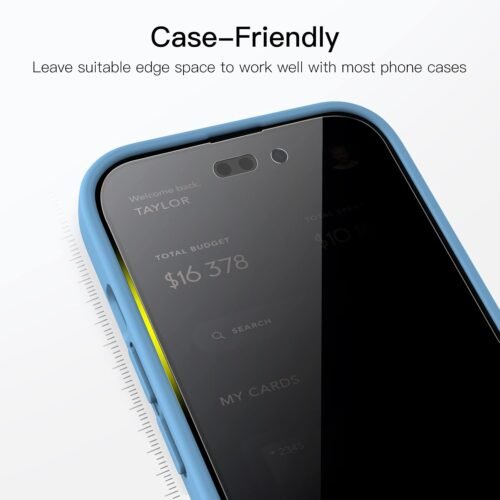 JETech Privacy Full Coverage Screen Protector for iPhone 14 Pro Max 6.7-Inch, Anti-Spy Tempered Glass Film, Edge to Edge Protection Case-Friendly, 2-Pack - 이미지 7