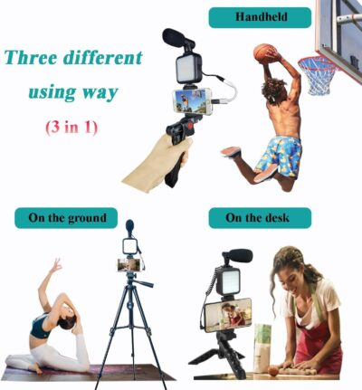 Vlogging Kit for iPhone, Vlogging kit for Android Phone,YouTube Starter Kit with Two Tripods Light Microphone Remote and Jack Adapter - 이미지 3