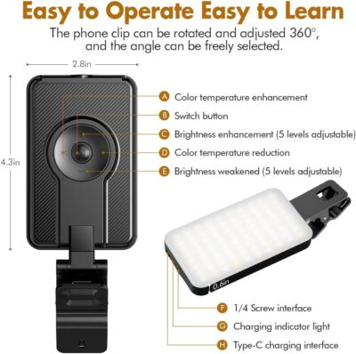 Selfie Light for iPhone,Portable Phone Clip on Light,Rechargeable LED Ring Light for Phone,Video Recording,Camera,Laptop,TikTok,Tablet,Vlog,Computer,5 Lighting Modes,80 LED High Power - 이미지 6
