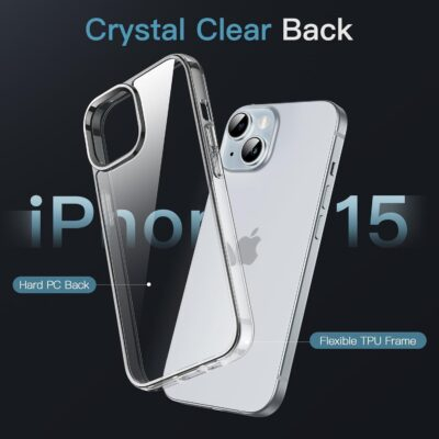 JETech Case for iPhone 15 6.1-Inch, Non-Yellowing Shockproof Phone Bumper Cover, Anti-Scratch Clear Back (Clear) - 이미지 3