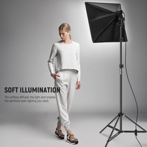 NEEWER 350W Equivalent Softbox Lighting Kit, 5700K LED Light Bulb, 24x24 inches Softbox with E26 Socket, Photography Continuous Lighting Kit, Photo Studio Equipment, NK300 - 이미지 2