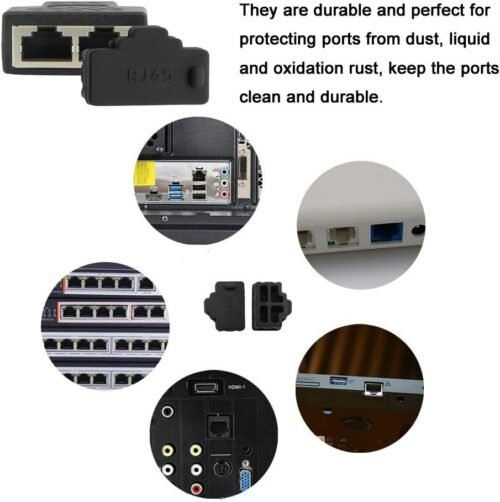 Silicone 110Pcs Ethernet Hub Port RJ45 Anti-Dust Cover Plugs Protector Stopper Cap for Female Port Black for TV,Computer,Other Devices. - 이미지 3