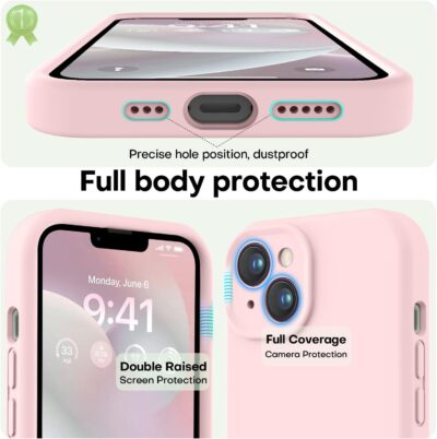 LOVE 3000 Designed for iPhone 14 Case, Premium Silicone with [Soft Anti-Scratch Microfiber Lining] Shockproof Protective Phone Case for Men Women Girls 6.1", Chalk Pink - 이미지 3