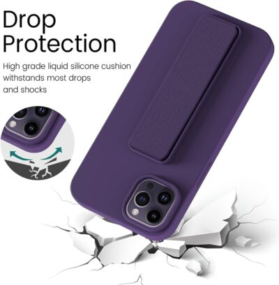 LAUDTEC Silicone Kickstand Case Compatible with iPhone 14 Pro, Vertical and Horizontal Stand Hand Strap Metal Kickstand Cover, Flexible Soft Liquid Silicone Stand Case for iPhone 14 Pro (Deep Purple) - 이미지 2