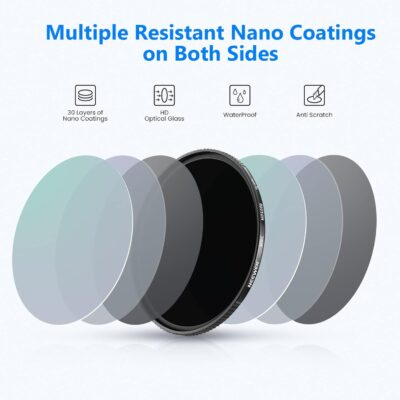 NEEWER 77mm ND Filter ND1000 10 Stops Neutral Density Filter Multi Layer Nano Coated/HD Optical Glass/Water Repellent/Scratch Resistant/Ultra Slim Black Matte Aluminum Alloy Frame for Long Exposure - 이미지 3