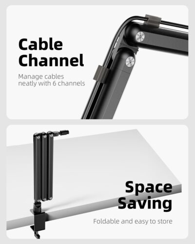 TODI Mic Arm for Lightweight Mics, Microphone Arm Rotatable, Storable Desk Mic Stand for Bear 3LB with Mount Clamp, Mic Stand Boom Arm with Cable Channel with 3/8'' 5/8'' Thread for Podcast, Gaming - 이미지 7