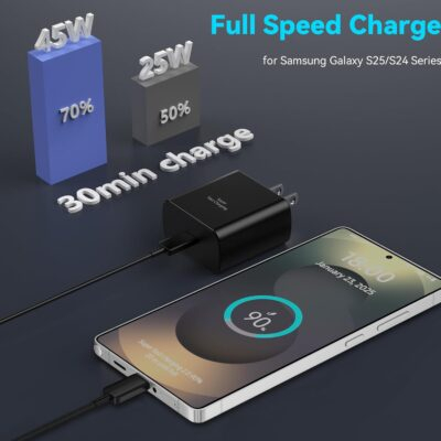 45W Super Fast Charger USB C Android Phone Charger Type C Charger Fast Charging Block with 6.6FT C Charger Cord for Samsung Galaxy S25/S25 Ultra/S25+/S24 Ultra/S24/S24+/S23/S22/S21/S20/Note20/Note 10 - 이미지 3