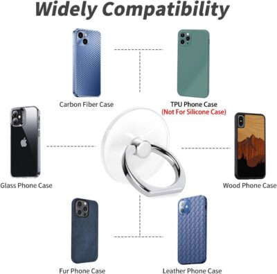 Cell Phone Ring Holder, Transparent Ring Holder 360°Rotation Finger Ring Stand, Clear Cell Phone Kickstand Compatible with Most of Phones, Tablet and Case, (2Silver+1Black+1Rose Gold) - 이미지 5