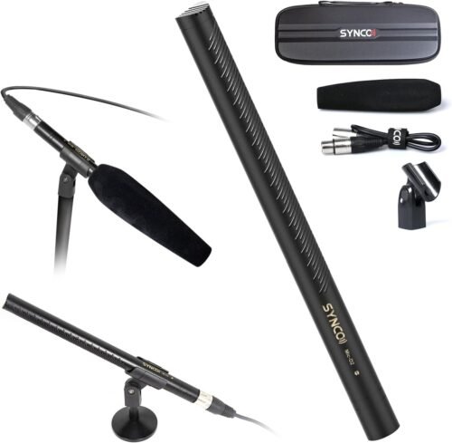 SYNCO D2 XLR Shotgun Microphone, Hypercardioid Condenser Mic for Camcorder, DSLR, Audio & Video Recording, Professional Directional Mic with XLR Output