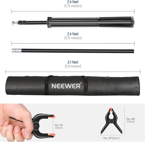 Neewer Photo Studio Backdrop Support System, 10ft/3m Wide 6.6ft/2m High Adjustable Background Stand with 4 Crossbars, 6 Backdrop Clamps, 2 Sandbags, and Carrying Bag for Portrait & Studio Photography - 이미지 8