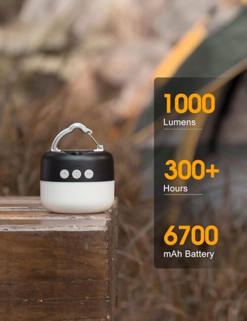 LED Camping Lantern Rechargeable 1000LM, Up to 300H Running Time Camping Tent Light, 6700mAh Emergency Hanging Light for Hurricane, Power Outages, Home, Hiking, Water-Resistant, Black - 이미지 6