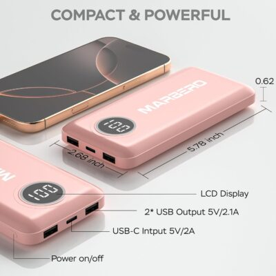 MARBERO Power Bank, Portable Charger, 10,000mAh Battery Pack with Fast Charging USB-A and USB-C for Smartphone Ipad Laptop(Pink) - 이미지 5