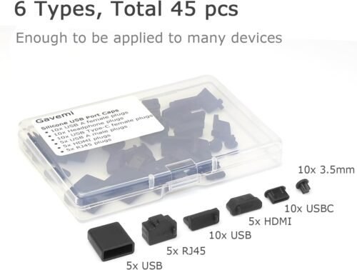 USB Port Cover Silicone USB Port Protection Caps Dust Plug for USB C, 3.5mm Headphone, USB A, HDMI, RJ45 Ethernet Port Total 45 pcs 6 Types - 이미지 3