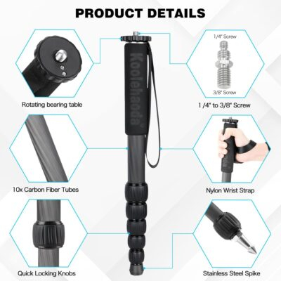 Koolehaoda Carbon Fiber Monopod, 6-Section Portable Compact Camera Monopod Unipod Stick. Max Load 22lbs/10kg - MP286C - 이미지 2