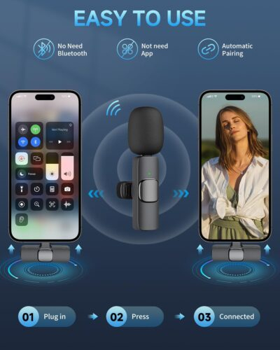 Professional Wireless Lavalier Microphone for iPhone iPad (14 and Below), Cordless Omnidirectional Clip Mic, Plug-Play Microphone for Interview Video Podcast Vlog YouTube - 이미지 2