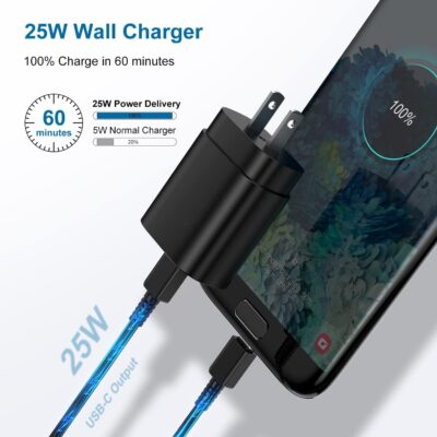 Type C Charger, 2 Pack 25W PD USB Wall Charger Super Fast Charging Block & 6ft Android Phone Cable for Samsung Galaxy S23 S22 S21 S20 Plus Ultra, Note 20 10 9 8/ S10 S9 S8 Pixel 6 5 4 Pro XL - 이미지 3