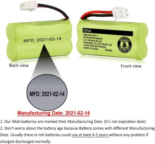 iMah BT183342/BT283342 2.4V 400mAh Ni-MH Battery Compatible with AT&T CL82207 EL52100 EL50003 VTech CS6709 CS6609 CS6409 BL102-3 Handset Replace Battery BT166342 BT266342 BT162342 BT262342, 2-Pack - 이미지 2