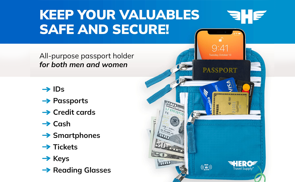 HERO Neck Wallet, RFID Blocking Passport Holder - Easy to Conceal and Pouch 8 HERO Neck Wallet, RFID Blocking Passport Holder - Easy to Conceal and Pouch-