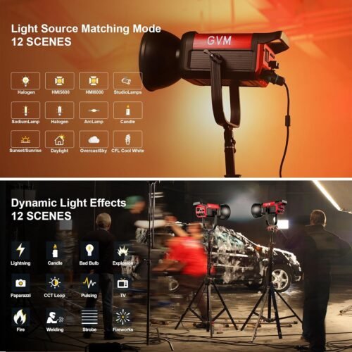 GVM 200W LED Video Light with Softbox, SD200B Photography Lighting Kit with Bluetooth Mesh Network/DMX Control, 2700K-6800K Studio Light Continuous Lighting Kit, 45400lux/1m, 12 Scene Effects - 이미지 3