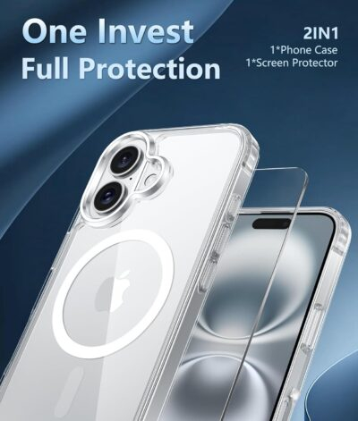 FNTCASE for iPhone 16 Case: Clear Magnetic Military Grade Drop Protection Anti Yellowing Slim Case - Rugged Shockproof Protective Transparent Cell Phone Cover(Clear) - 이미지 5