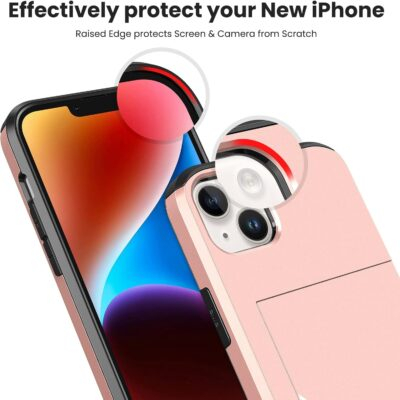 Jiunai for iPhone 14 Case Card Holder Wallet CC IDs License Access Card Slot Minimalist Dual Layer Hybrid Bumper Anti Scratch Protective Pocket Phone Cases for iPhone 14 6.1'' 2022 Men Women Rose Gold - 이미지 6