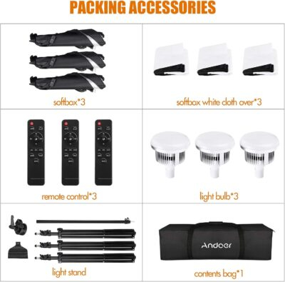 Andoer Softbox Photography Lighting Kit Professional Studio Equipment with 20"x28" Softbox, 2800-5700K 85W Bi-Color Temperature Bulb with Remote, Light Stand, Boom Arm for Portrait Product Shooting - 이미지 9