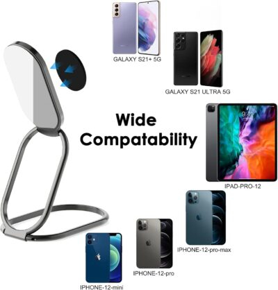 Phone Ring Holder Finger Kickstand, 360° Rotation Cell Phone Ring Holder Stand Metal Phone Back Grip for Magnetic Car Mount Foldable Cell Phone Stand Compatible with Most Smartphones - 이미지 5