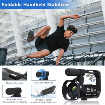 Video Camera 8k Camcorder 48MP UHD WiFi IR Night Vision Vlogging Camera for YouTube, 18X Digital Zoom 3.0“ LCD Screen Digital Camera with Microphone, 32G SD Card, Remote Control and 2 Batteries - 이미지 7
