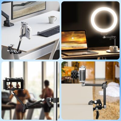 UYODM 2 Pack Articulating Magic Arm Clamp Mount with Super Clamp, 11" Magic Arm Camera Mount with 1/4" Thread, Articulating Arm Friction Camera Mount for Webcam, LED, DSLR, Flash, Security Cameras - 이미지 4