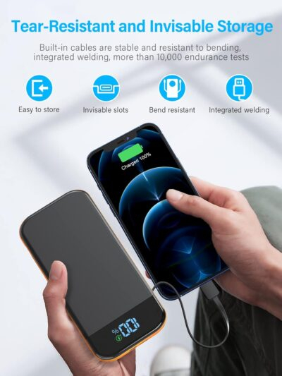 Portable Charger 32000mAh, 22.5W QC 3.0 PD 20W Smart LED Display Fast Charging Built in Cables Power Bank, External Battery Pack Charge 5 Devices Compatible with Cellphones (Orange) - 이미지 6